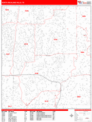 North Richland Hills Wall Map Zip Code Red Line Style 2024